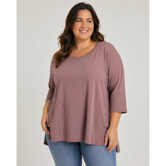 J. Jill Tops - Pure Jill 3/4 Sleeve High Low Tunic Shirt Pink 100% Cotton Womens Plus 2x